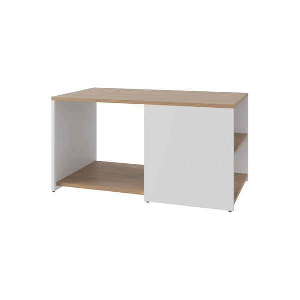 English Elm Kaibito Modern Coffee Table with Open Storage Shelves, White & Natural Oak Finish for Living Room B128P263708