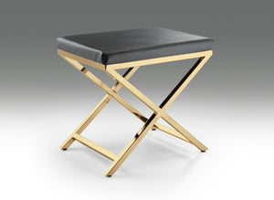 HomeRoots 21" Charcoal Faux Leather Vanity Chair with Gold Legs - Chic, Compact Design for Modern Spaces 554174