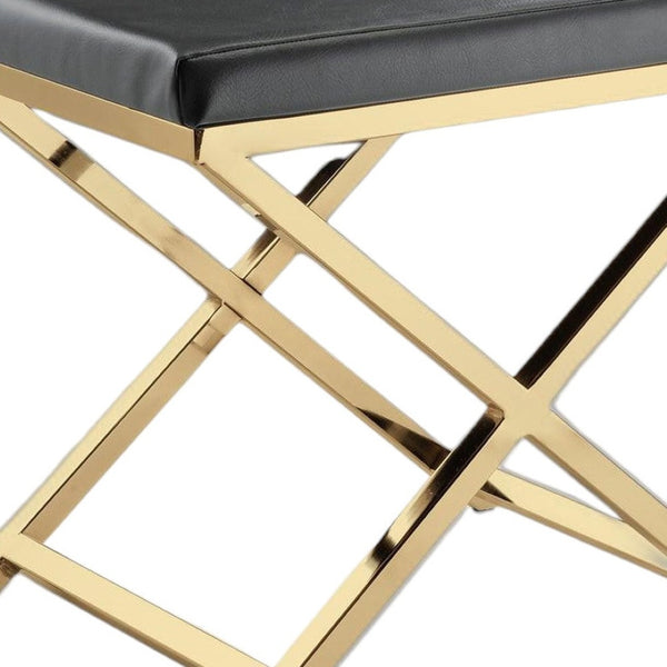 HomeRoots 21" Charcoal Faux Leather Vanity Chair with Gold Legs - Chic, Compact Design for Modern Spaces 554174