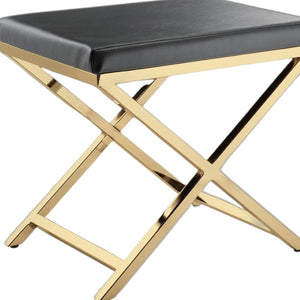 HomeRoots 21" Charcoal Faux Leather Vanity Chair with Gold Legs - Chic, Compact Design for Modern Spaces 554174