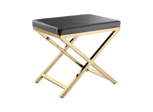 HomeRoots 21" Charcoal Faux Leather Vanity Chair with Gold Legs - Chic, Compact Design for Modern Spaces 554174