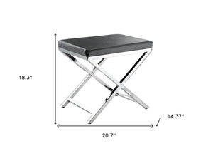HomeRoots 21" Charcoal Faux Leather Vanity Chair with Silver Metal Frame – Stylish, Durable, and Versatile Design 554175