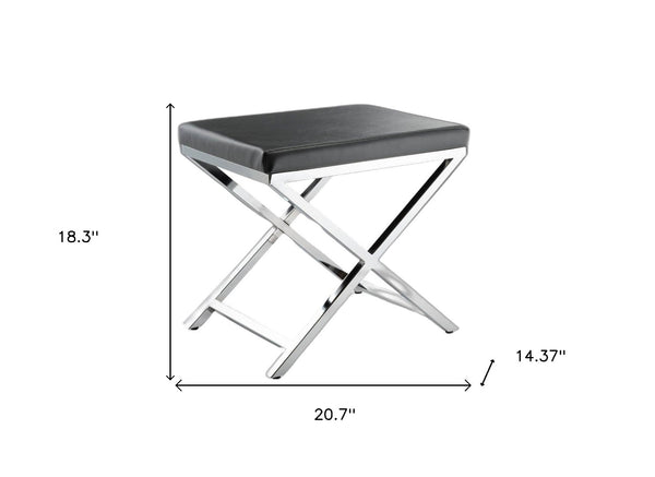 HomeRoots 21" Charcoal Faux Leather Vanity Chair with Silver Metal Frame – Stylish, Durable, and Versatile Design 554175