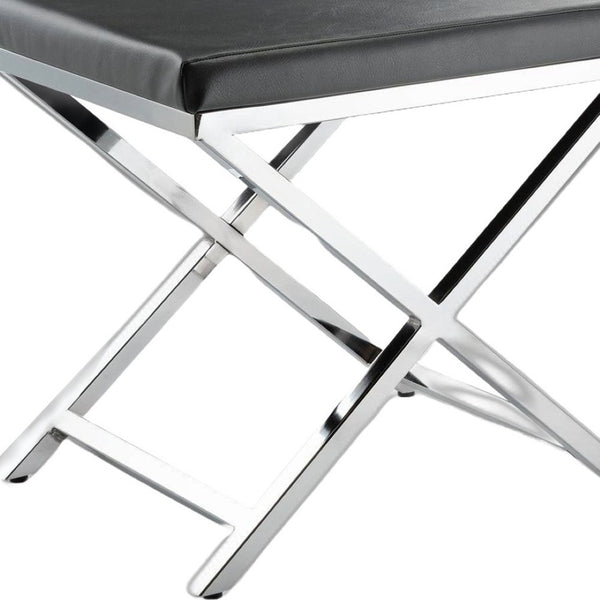 HomeRoots 21" Charcoal Faux Leather Vanity Chair with Silver Metal Frame – Stylish, Durable, and Versatile Design 554175