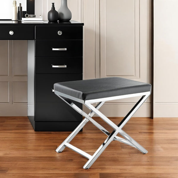 HomeRoots 21" Charcoal Faux Leather Vanity Chair with Silver Metal Frame – Stylish, Durable, and Versatile Design 554175
