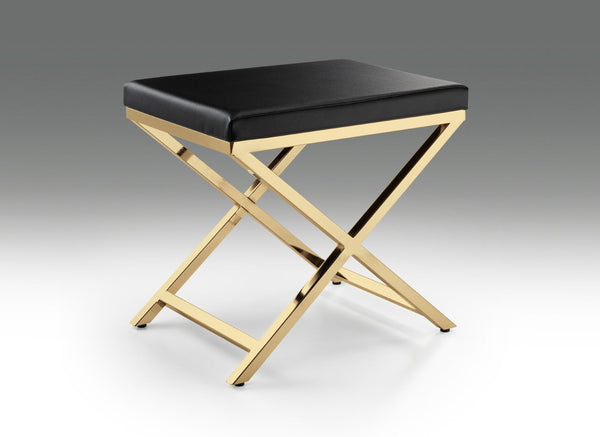 HomeRoots 21" Black and Gold Faux Leather Vanity Chair - Sleek, Modern Comfort for Chic Spaces, Fully Assembled! 554176