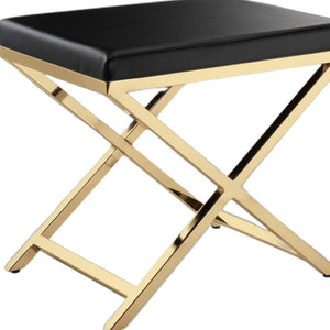HomeRoots 21" Black and Gold Faux Leather Vanity Chair - Sleek, Modern Comfort for Chic Spaces, Fully Assembled! 554176