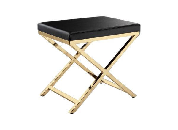 HomeRoots 21" Black and Gold Faux Leather Vanity Chair - Sleek, Modern Comfort for Chic Spaces, Fully Assembled! 554176