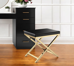HomeRoots 21" Black and Gold Faux Leather Vanity Chair - Sleek, Modern Comfort for Chic Spaces, Fully Assembled! 554176