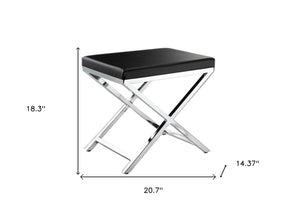 HomeRoots 21" Black Faux Leather Vanity Chair with Silver Metallic Legs – Modern Comfort for Any Space 554177