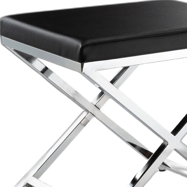 HomeRoots 21" Black Faux Leather Vanity Chair with Silver Metallic Legs – Modern Comfort for Any Space 554177