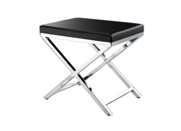 HomeRoots 21" Black Faux Leather Vanity Chair with Silver Metallic Legs – Modern Comfort for Any Space 554177
