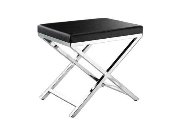 HomeRoots 21" Black Faux Leather Vanity Chair with Silver Metallic Legs – Modern Comfort for Any Space 554177