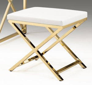 HomeRoots 21" Modern White and Gold Faux Leather Vanity Chair - Compact, Stylish, and Comfortable Accent Seat 554178