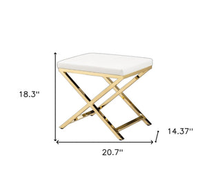 HomeRoots 21" Modern White and Gold Faux Leather Vanity Chair - Compact, Stylish, and Comfortable Accent Seat 554178