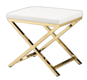 HomeRoots 21" Modern White and Gold Faux Leather Vanity Chair - Compact, Stylish, and Comfortable Accent Seat 554178