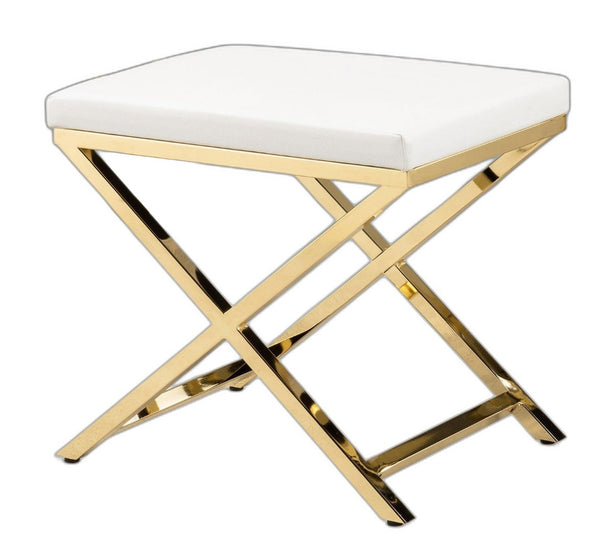 HomeRoots 21" Modern White and Gold Faux Leather Vanity Chair - Compact, Stylish, and Comfortable Accent Seat 554178
