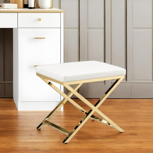 HomeRoots 21" Modern White and Gold Faux Leather Vanity Chair - Compact, Stylish, and Comfortable Accent Seat 554178