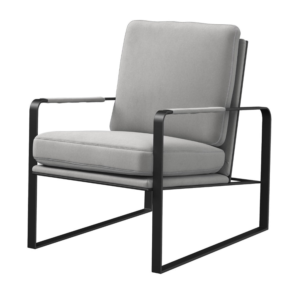 HomeRoots 35" Light Gray Velvet Lounge Chair with Black Accents, Metal Frame – Modern Comfort for Any Space 554180