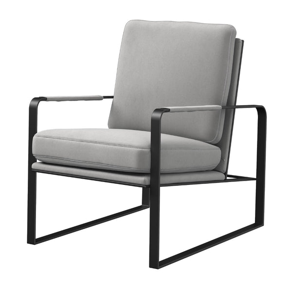 HomeRoots 35" Light Gray Velvet Lounge Chair with Black Accents, Metal Frame – Modern Comfort for Any Space 554180