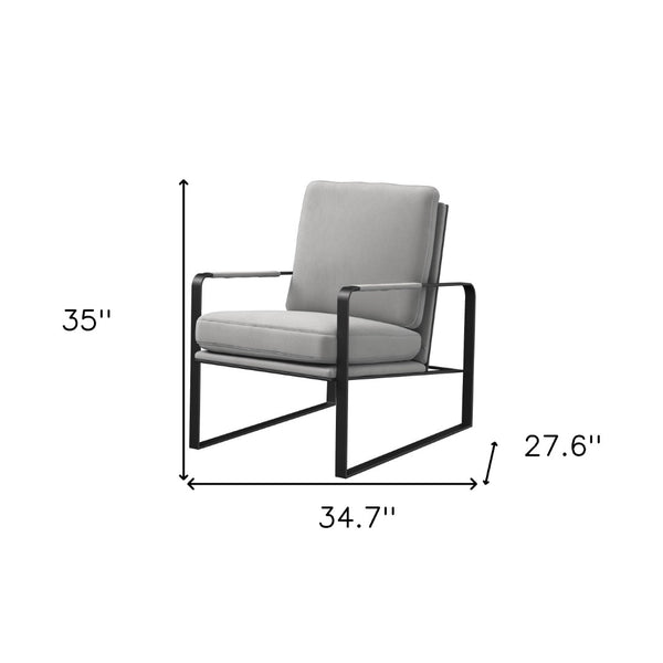 HomeRoots 35" Light Gray Velvet Lounge Chair with Black Accents, Metal Frame – Modern Comfort for Any Space 554180