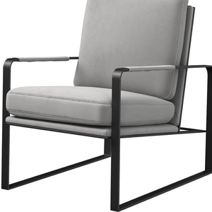 HomeRoots 35" Light Gray Velvet Lounge Chair with Black Accents, Metal Frame – Modern Comfort for Any Space 554180