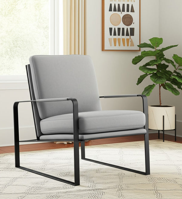 HomeRoots 35" Light Gray Velvet Lounge Chair with Black Accents, Metal Frame – Modern Comfort for Any Space 554180