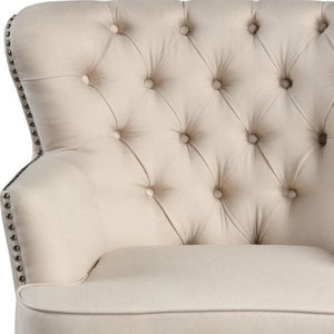 HomeRoots 35" Beige and Black Tufted Wingback Chair - Elegant Design, Removable Cushions, Stylish Nailhead Trim 554181