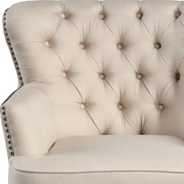 HomeRoots 35" Beige and Black Tufted Wingback Chair - Elegant Design, Removable Cushions, Stylish Nailhead Trim 554181
