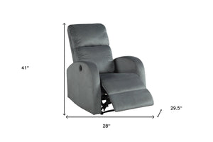 Homeroots 28" Gray Velvet Power Club Recliner - Luxurious Comfort With Smooth Recline Function For Stylish Relaxation   554183