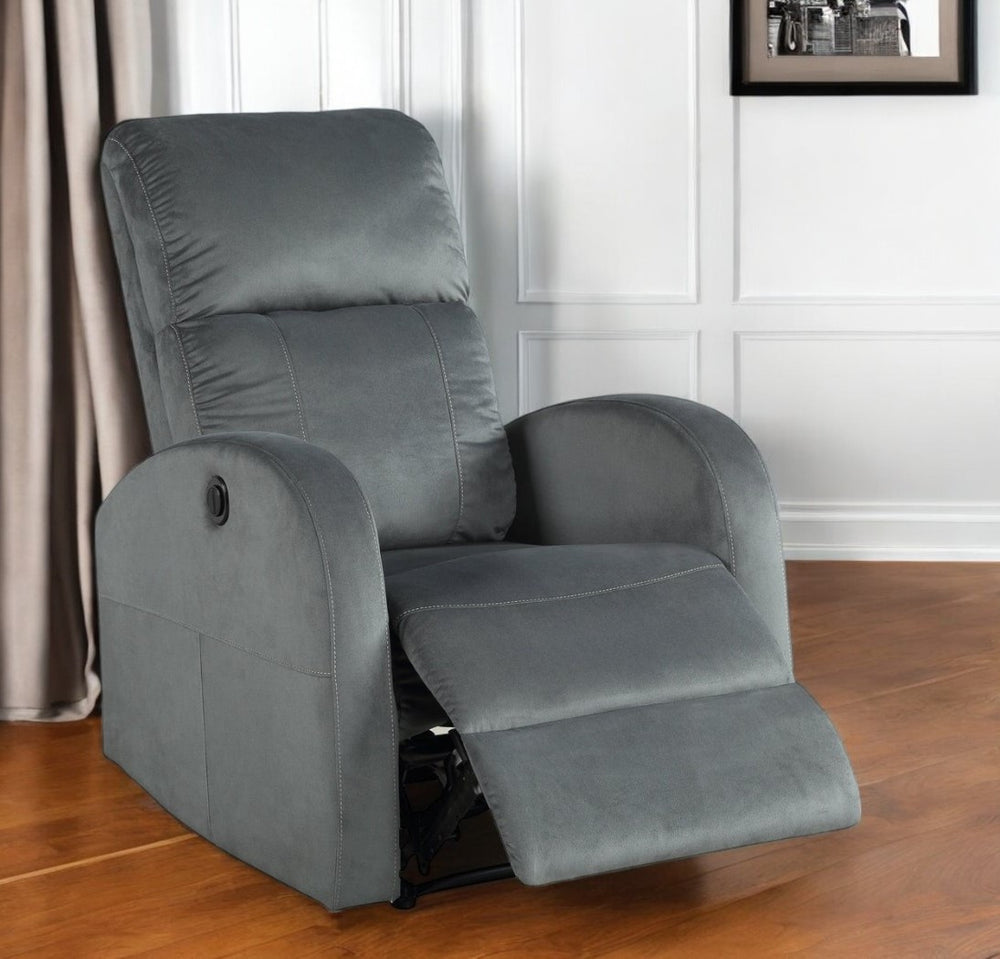 Homeroots 28" Gray Velvet Power Club Recliner - Luxurious Comfort With Smooth Recline Function For Stylish Relaxation   554183