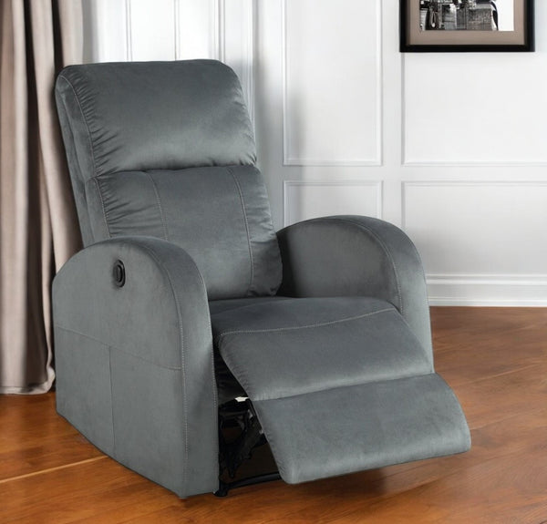 Homeroots 28" Gray Velvet Power Club Recliner - Luxurious Comfort With Smooth Recline Function For Stylish Relaxation   554183