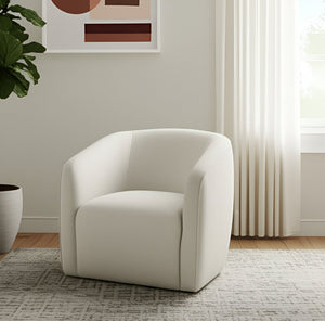 HomeRoots 32" Beige Fabric Barrel Club Chair - Modern Comfort, Fully Assembled, Stylish Accent for Any Room 554186