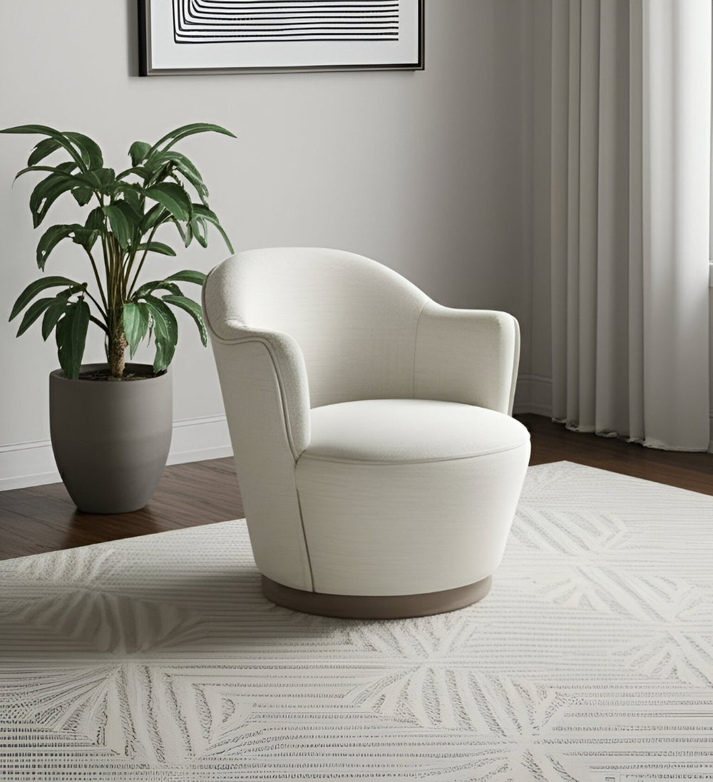 HomeRoots 27" Off White Fabric Swivel Barrel Chair - Stylish, Comfortable Accent for Modern Living Spaces & More 554188