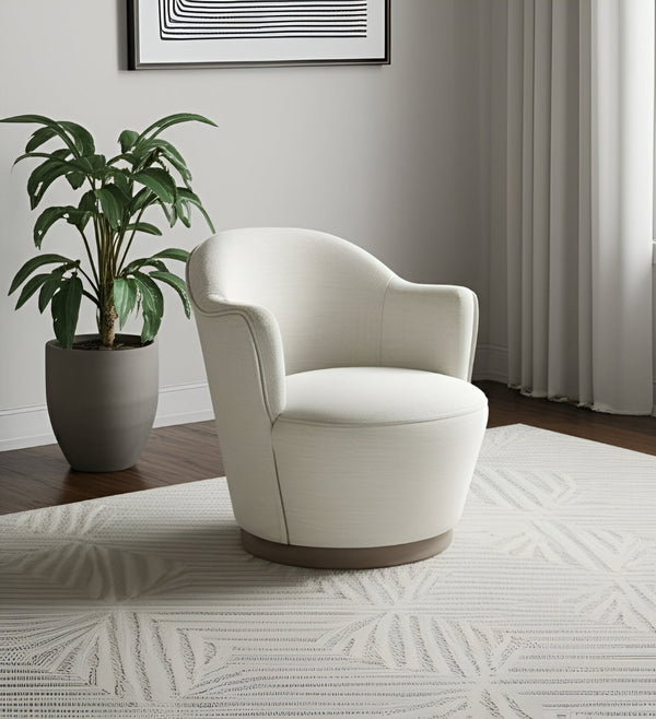 HomeRoots 27" Off White Fabric Swivel Barrel Chair - Stylish, Comfortable Accent for Modern Living Spaces & More 554188