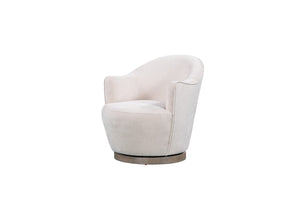 HomeRoots 27" Off White Fabric Swivel Barrel Chair - Elegant Comfort for Modern Living Spaces & Offices 554189
