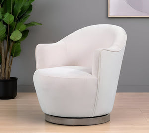 HomeRoots 27" Off White Fabric Swivel Barrel Chair - Elegant Comfort for Modern Living Spaces & Offices 554189