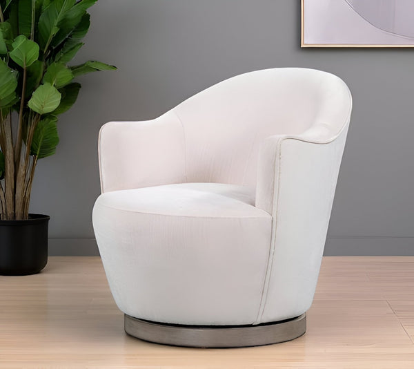 HomeRoots 27" Off White Fabric Swivel Barrel Chair - Elegant Comfort for Modern Living Spaces & Offices 554189