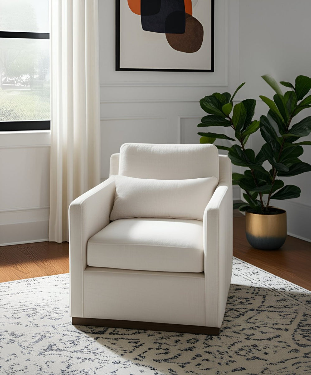 HomeRoots 30" Off White Fabric Swivel Club Chair with Toss Pillow – Stylish Comfort for Any Space! 554190