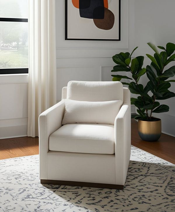 HomeRoots 30" Off White Fabric Swivel Club Chair with Toss Pillow – Stylish Comfort for Any Space! 554190