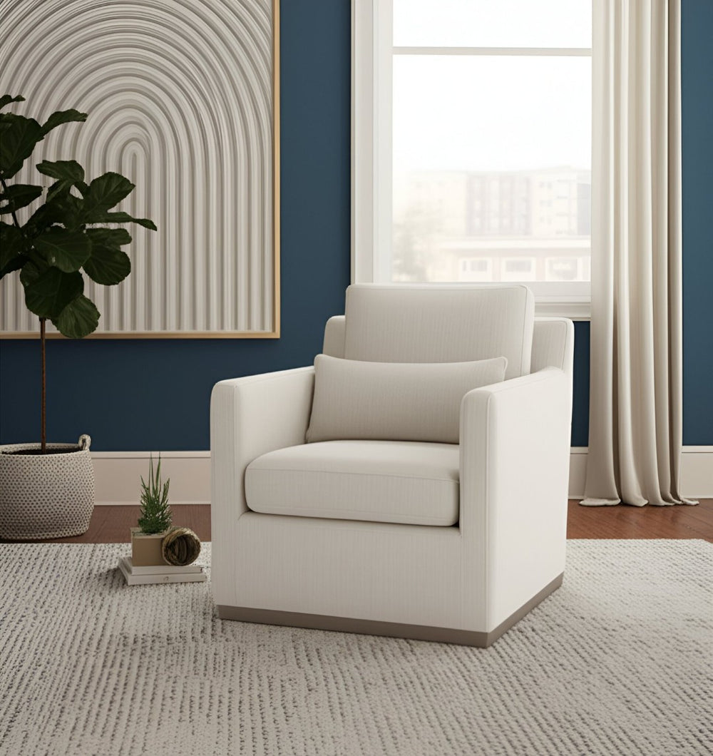 HomeRoots 30" Cream Fabric Swivel Club Chair with Toss Pillow - Modern Comfort for Home, Office & More! 554191
