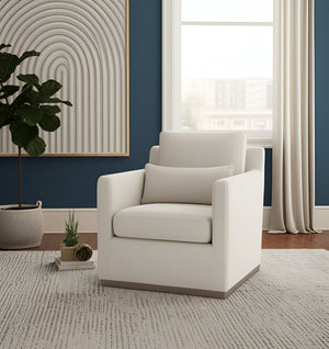 HomeRoots 30" Cream Fabric Swivel Club Chair with Toss Pillow - Modern Comfort for Home, Office & More! 554191