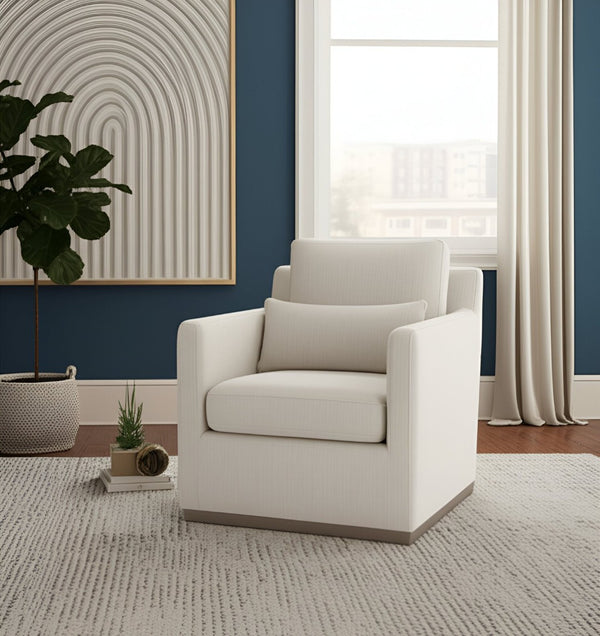 HomeRoots 30" Cream Fabric Swivel Club Chair with Toss Pillow - Modern Comfort for Home, Office & More! 554191