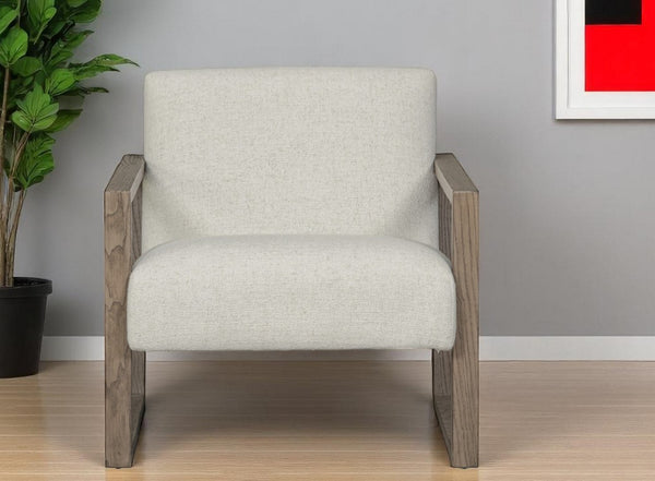 HomeRoots 28" Elegant Beige and Ash Gray Arm Chair – Chic Fabric & Wood Design for Modern Spaces & Comfort 554192