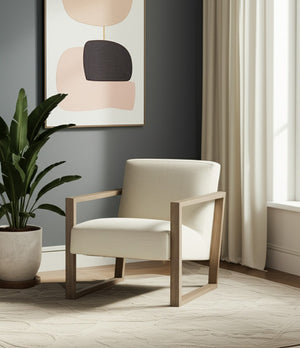 HomeRoots 28" Modern Off-White and Ash Gray Fabric Lounge Chair for Stylish Comfort in Any Space 554193