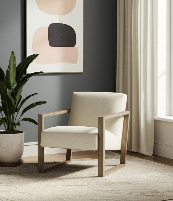HomeRoots 28" Modern Off-White and Ash Gray Fabric Lounge Chair for Stylish Comfort in Any Space 554193