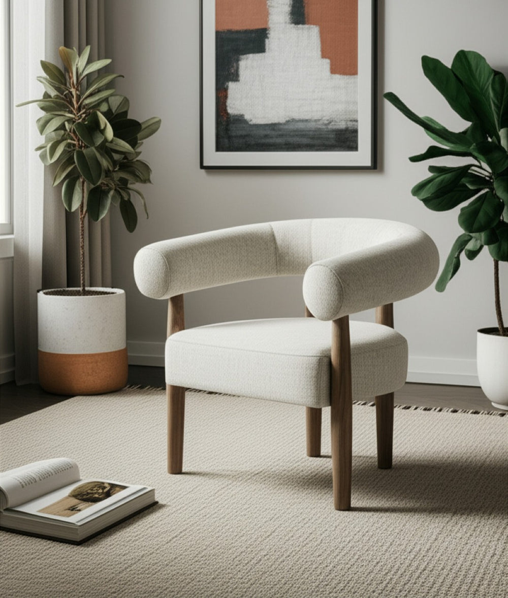 HomeRoots 29" Off White and Ash Gray Fabric Arm Chair - Stylish Comfort for Home and Commercial Spaces! 554195
