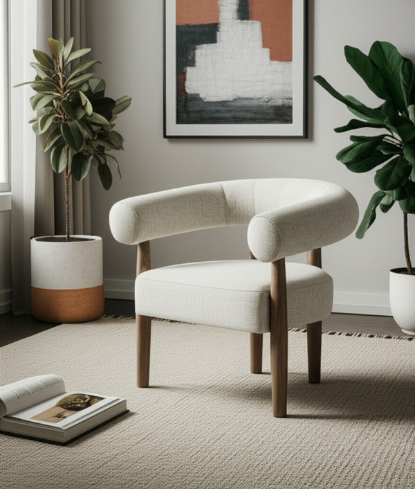 HomeRoots 29" Off White and Ash Gray Fabric Arm Chair - Stylish Comfort for Home and Commercial Spaces! 554195
