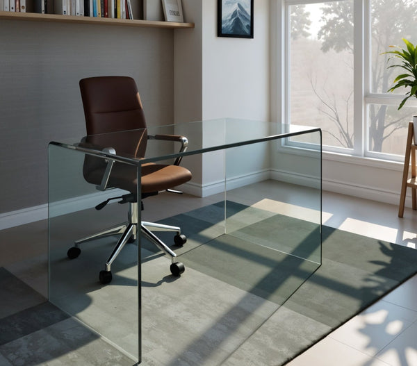 HomeRoots 43" Clear Glass Computer Desk - Sleek, Contemporary Design for Modern Offices & Home Workspaces! 554196
