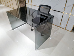 HomeRoots 50" Modern U-Shape Gray Glass Computer Desk – Sleek, Fully Assembled Workspace for Home & Office 554198